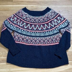 Natural Reflections Navy Fair Isle Crewneck Sweater Classic Patterned Pullover L